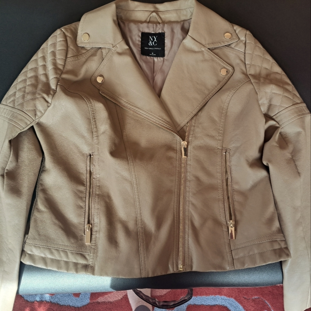 New York & Company Women's Tan Moto Jacket